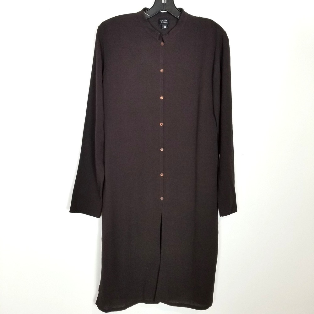 Eileen Fisher Women Silk Wool Tunic Dress Sz XS Burgundy XS Button Up Classic‎